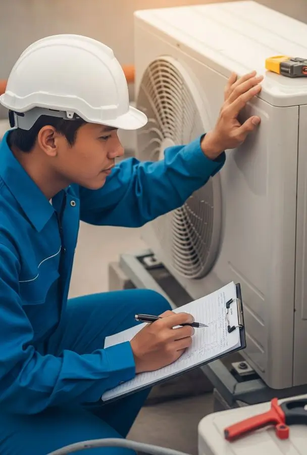 Técnico consertando ar condicionado